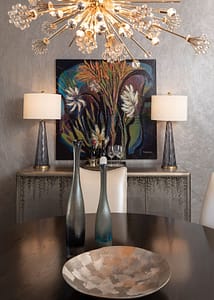 Beautiful Chandelier, original artwork, buffet table