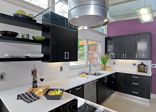 purple in kitchen white tops