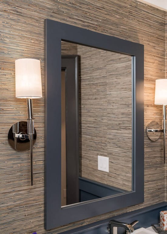 powder bathroom with grasscloth