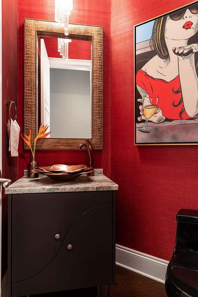 Red Small Powder Bath New Construction Benjamin Moore Cheating Heart Vanity