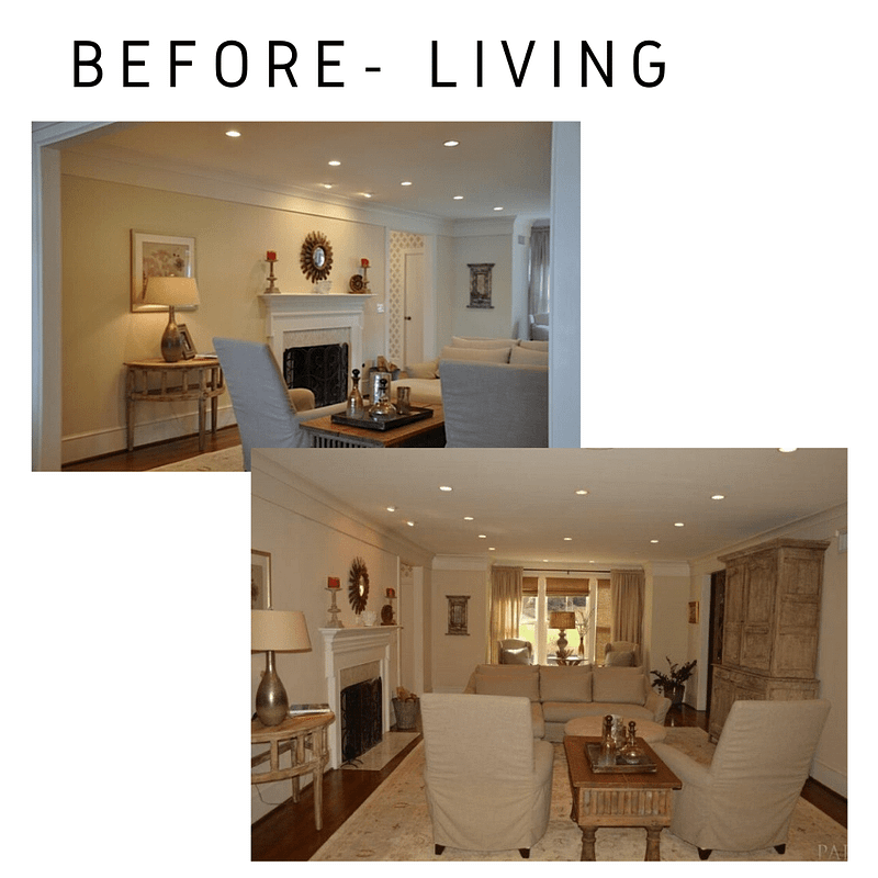 Before and After Living Room Remodel pensacola florida in detail interiors